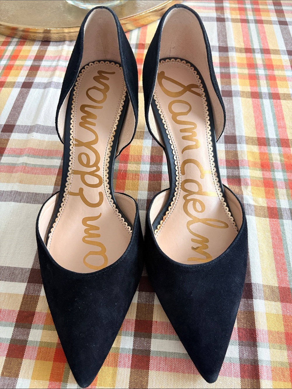 Sam Edelman Black Suede Pointed D'Orsay Pumps